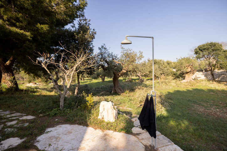 Outdoor shower in the olive grove